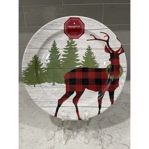 Set 2 REINDEER Balsam & Fir Christmas Dinner Plates Melamine 11”Holiday Plate